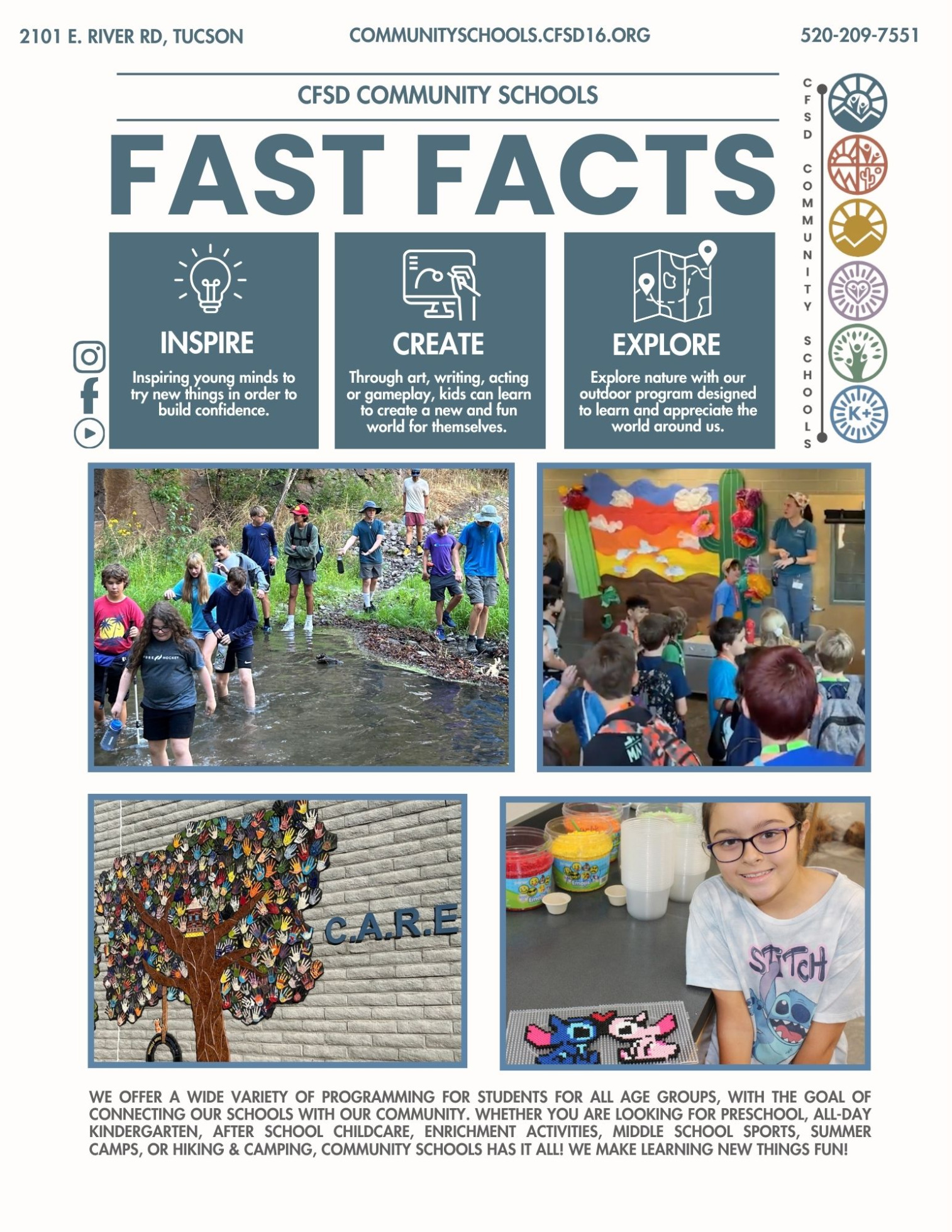 A group of people stand and pose in front of a Joshua Tree in the Catalina Foothills.
