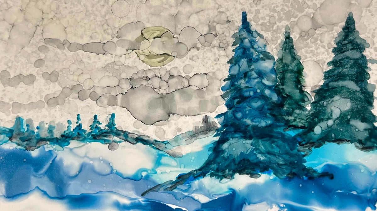 Picture for: Alcohol Ink Pine Tree Winter Landscape - NEW!