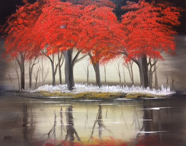 Picture for: Red Trees- Easy Bob Ross Oil Painting
