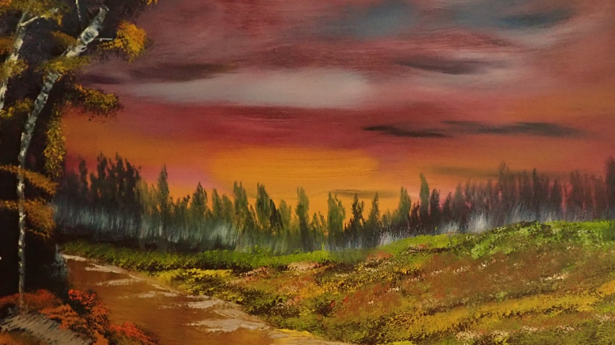 Picture for: Bob Ross Landscape Oil Painting - Evening at Sunset