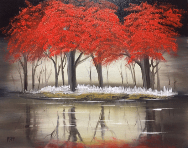 Picture for: Bob Ross Oil Painting - Red Trees