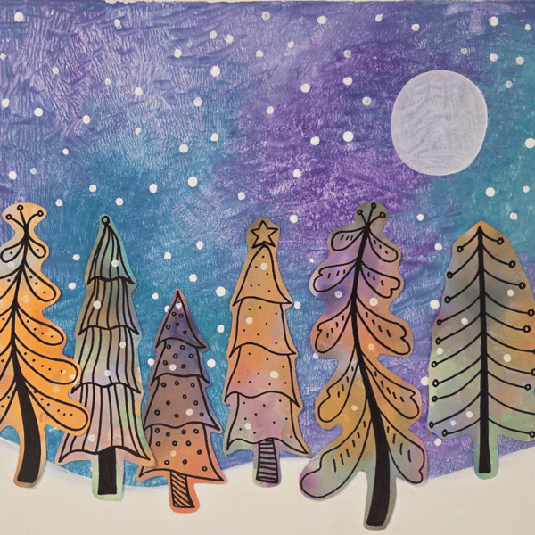 Picture for: NEW! Family Studio Workshop: Folk Art Winter Trees on Canvas