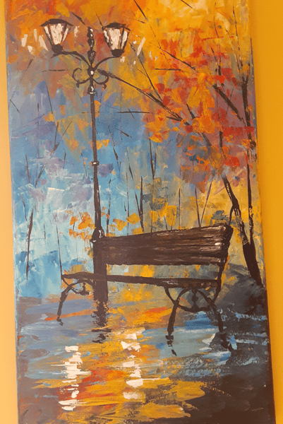 Picture for Fall scene with Bench Pallet Knife Painting
