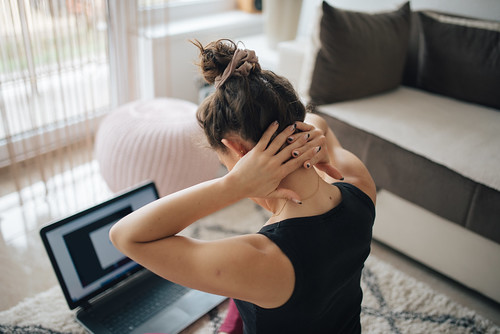 Neck massage at home. Fitness concept.