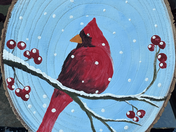 Picture for Red Cardinal Painting on a Slice of Wood