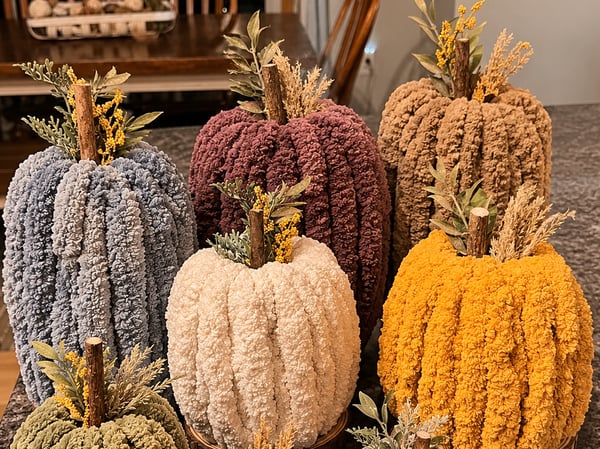 Picture for: 2 Large Chunky Yarn Pumpkins