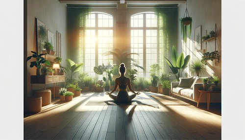 Entspannung am Morgen: Yoga-Session in einem lichtdurchfluteten Raum