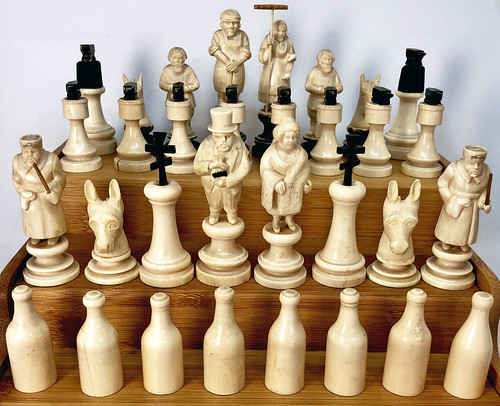 Mammoth ivory chess set (1920s-1930s; Russia)