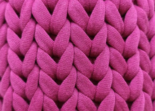 crochet with fuchsia mesh yarn