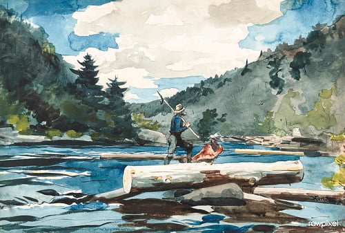 Hudson River, Logging (ca. 1891&ndash;1892) by Winslow Homer. Original from The National Gallery of Art. Digitally enhanced by rawpixel.