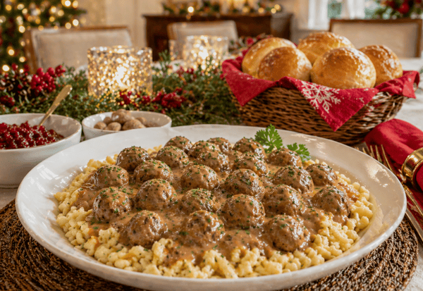Image for SWEDISH MEATBALLS & SPAETZLE (HOMEMADE EGG NOODLES): FROM SCRATCH HOLIDAY COMFORT FOOD