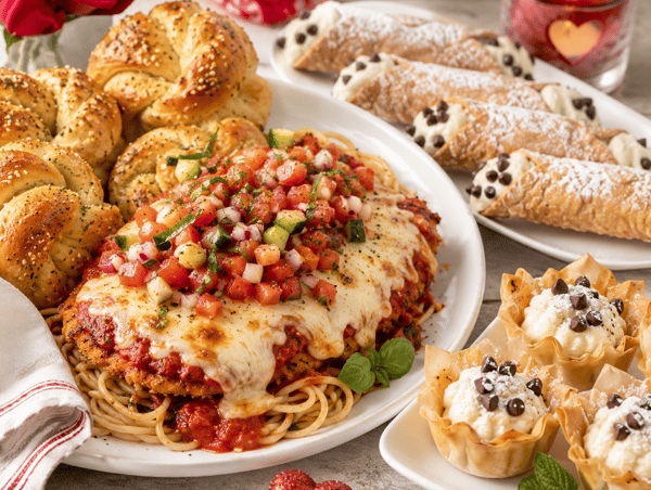 Image for A VALENTINE’S FEAST: CHICKEN PARMESAN, GARLIC ROLLS & CANNOLI