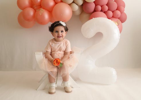 2 Years Old Girl with Birthday Balloons