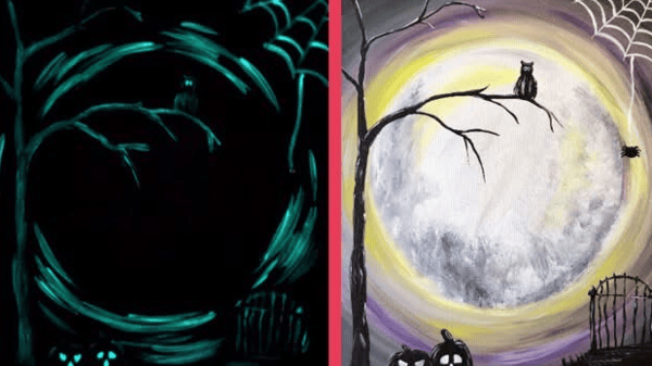 Picture for: Sunshine and Roses Canvas Painting - Glow in the Dark and Spooky Cat