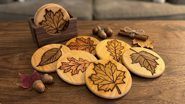 Picture for Woodburned Leaf Coaster Set