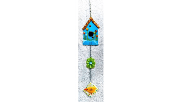 Picture for: Fused Glass Bird House Chime - NEW!