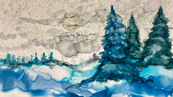 Picture for: Alcohol Ink Pine Tree Winter Landscape - NEW!