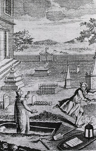 Grave robber flees from a corpse that has come to life