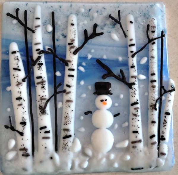 Picture for: Fall or Winter Birch Tree Fused Glass Plate or Wall Hanging - NEW!