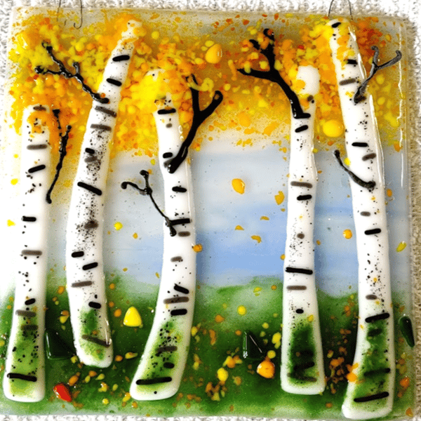 Picture for: Fall or Winter Birch Tree Fused Glass Plate or Wall Hanging - NEW!